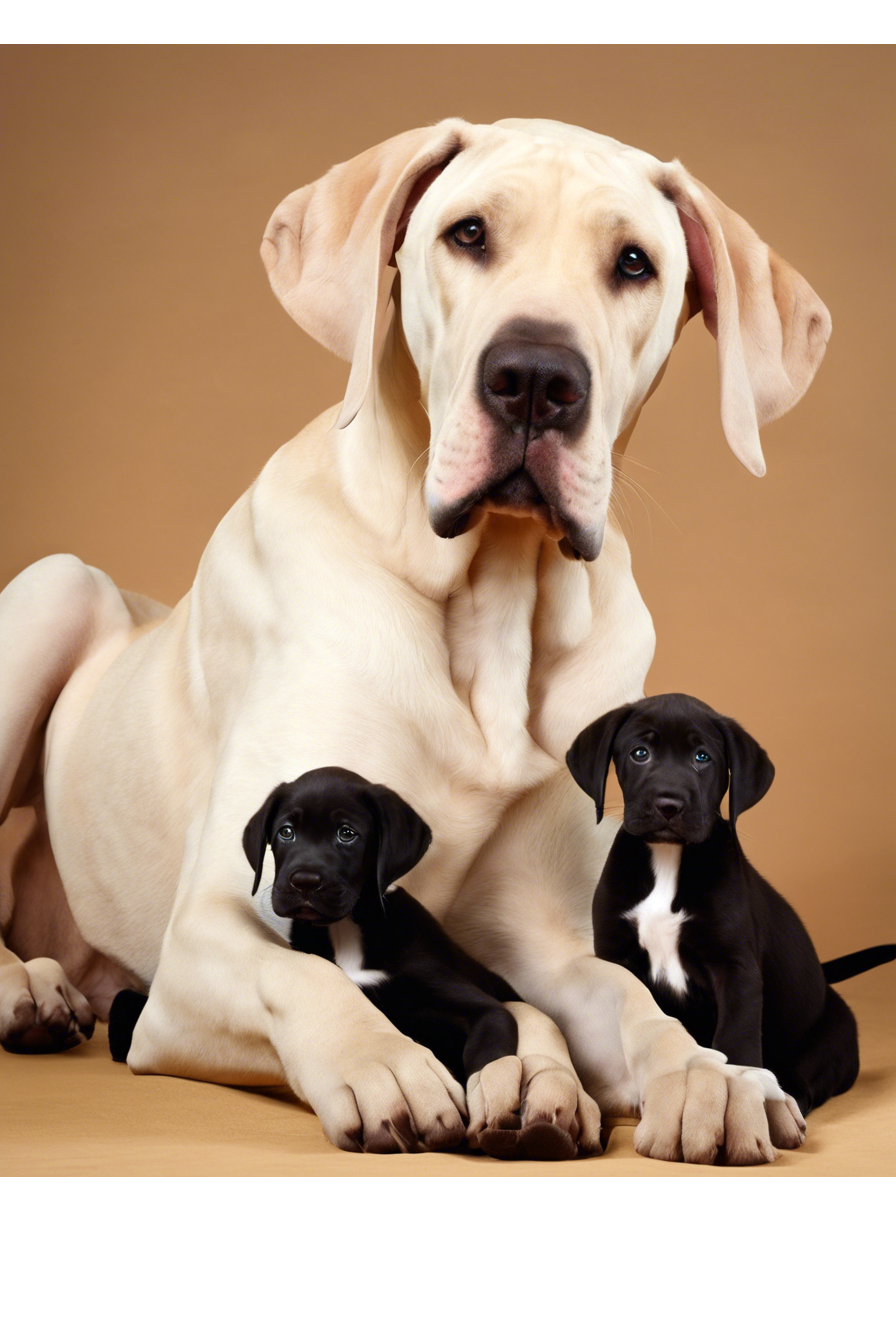 Great Dane with two puppies