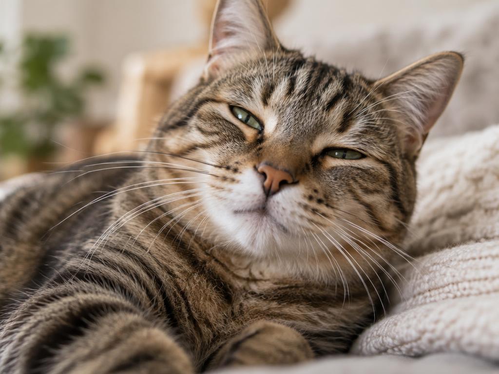 Happy, relaxed tabby cat